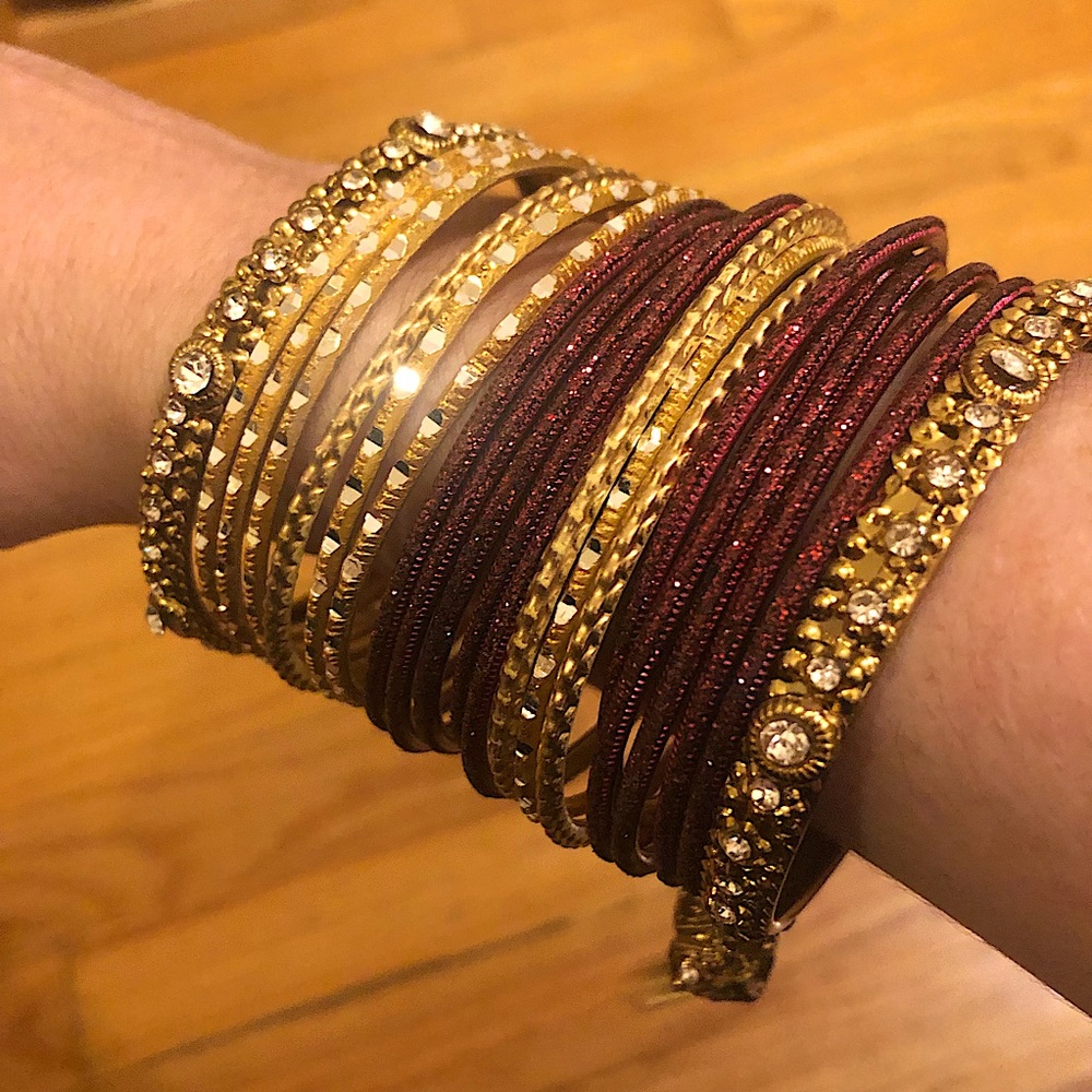 Gold and burgundy/maroon Indian bangles